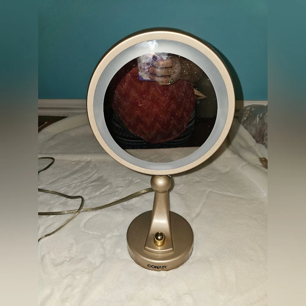Vintage Conair Double Sided Gold Metal 4 Mood Light Setting Vanity Mirror